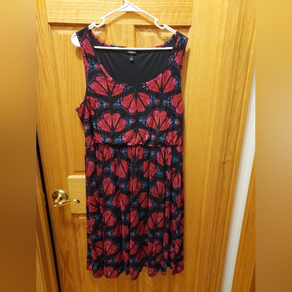 Torrid Size 2 (XXL/2X) Black Dress Sleeveless Pink Butterfly Pattern